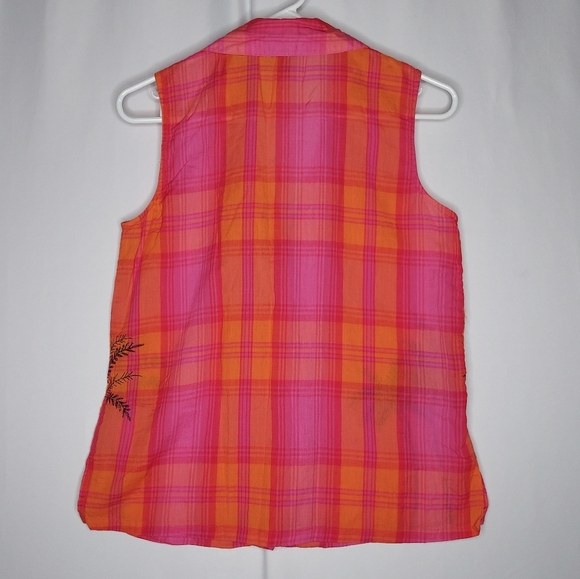Soma Set Capri Sleeveless Plaid 0 Women Pink Orange Embroidered Tropical Cotton - Picture 7 of 14